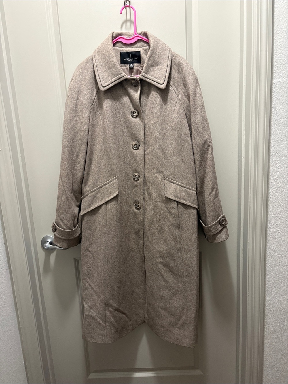 London Fog Women's Beige Wool-Blend Single-Breasted Trench Coat